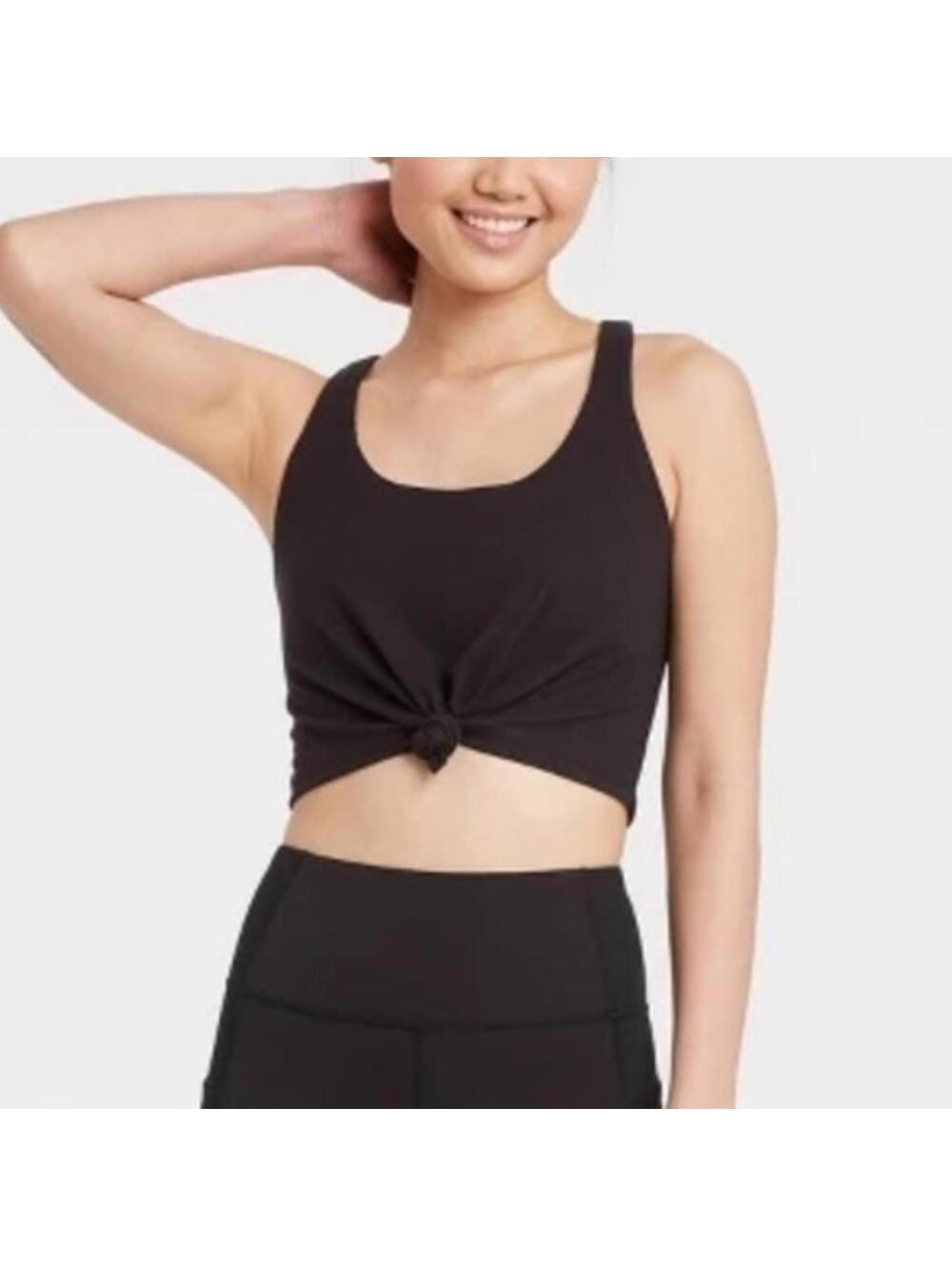 JoyLab Ribbed Tie-Front Racerback Bra with Removable Pads Black XS